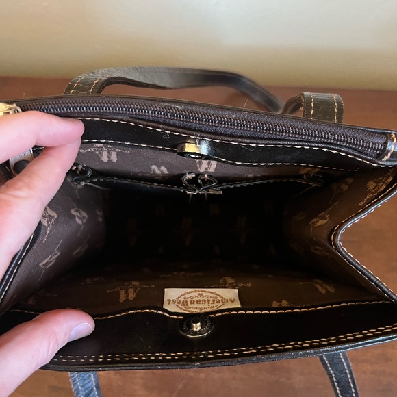 American West Hand Tooled Leather Purse Handbag - Picture 6 of 11